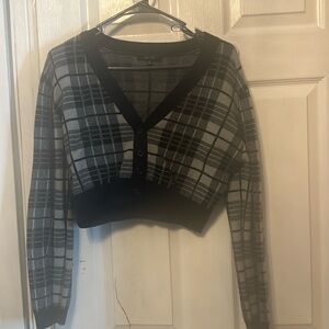 Cardigan Crop Top Black Gray Flannel